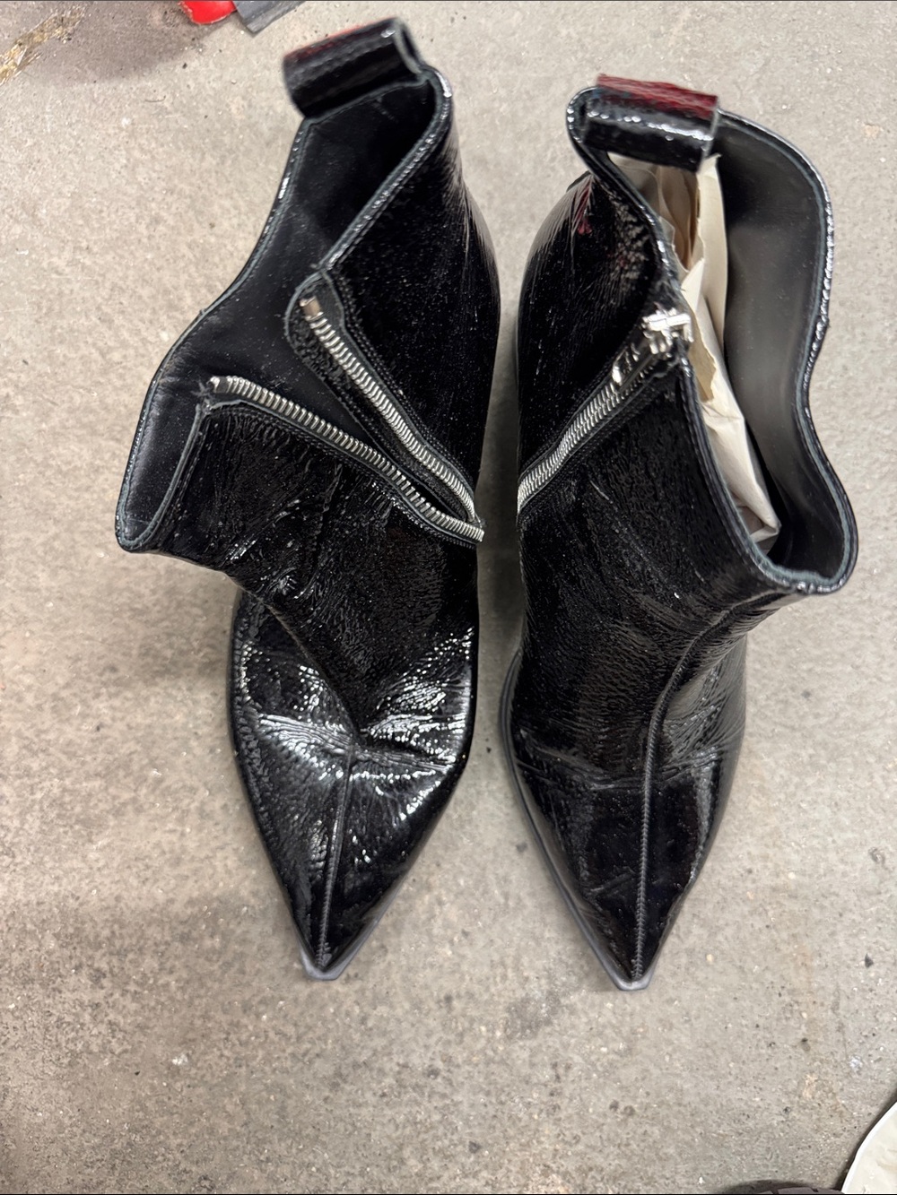 Everlane Black Patent Pointed-Ankle Booties with Side Zipper